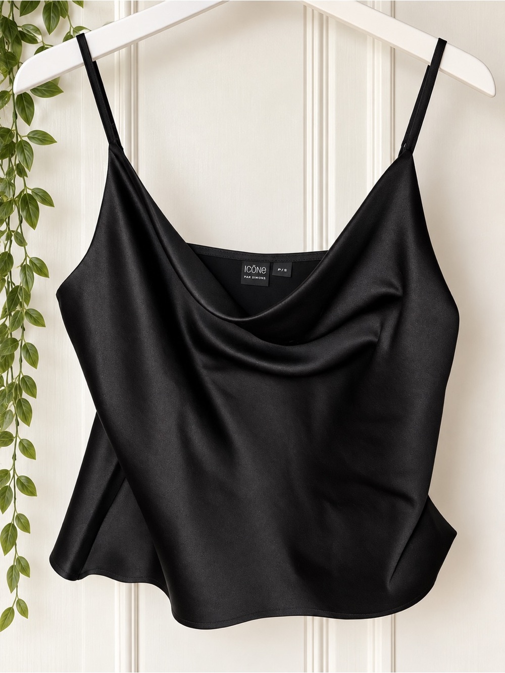 Simons Black Satin Cowl-Front Camisole